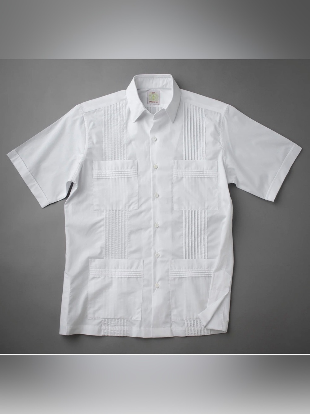 DOS CAROLINAS White Broadcloth Short Sleeve Guayabera Shirt - Large